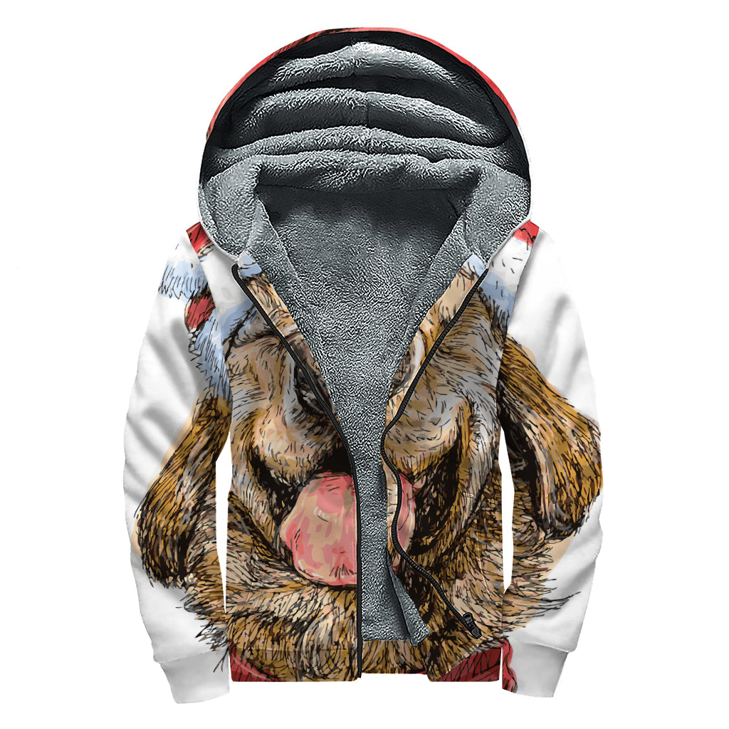 Santa Labrador Retriever Print Sherpa Lined Zip Up Hoodie