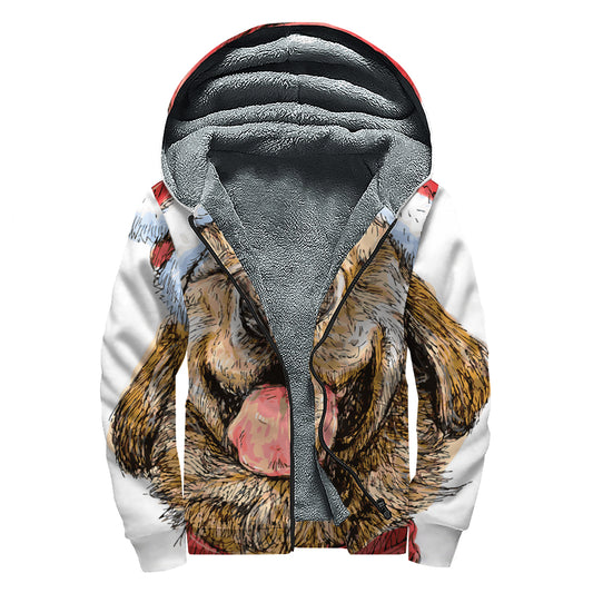 Santa Labrador Retriever Print Sherpa Lined Zip Up Hoodie