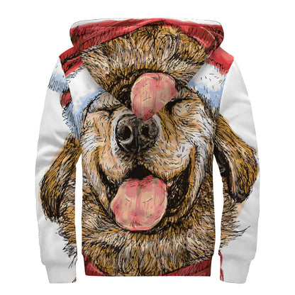 Santa Labrador Retriever Print Sherpa Lined Zip Up Hoodie
