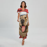 Santa Labrador Retriever Print Short Sleeve Maxi Dress