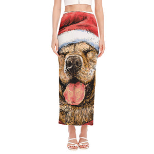 Santa Labrador Retriever Print Side Slit Maxi Skirt