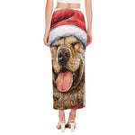 Santa Labrador Retriever Print Side Slit Maxi Skirt