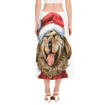 Santa Labrador Retriever Print Side Slit Midi Skirt