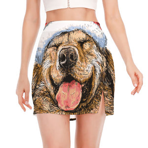 Santa Labrador Retriever Print Side Slit Mini Skirt