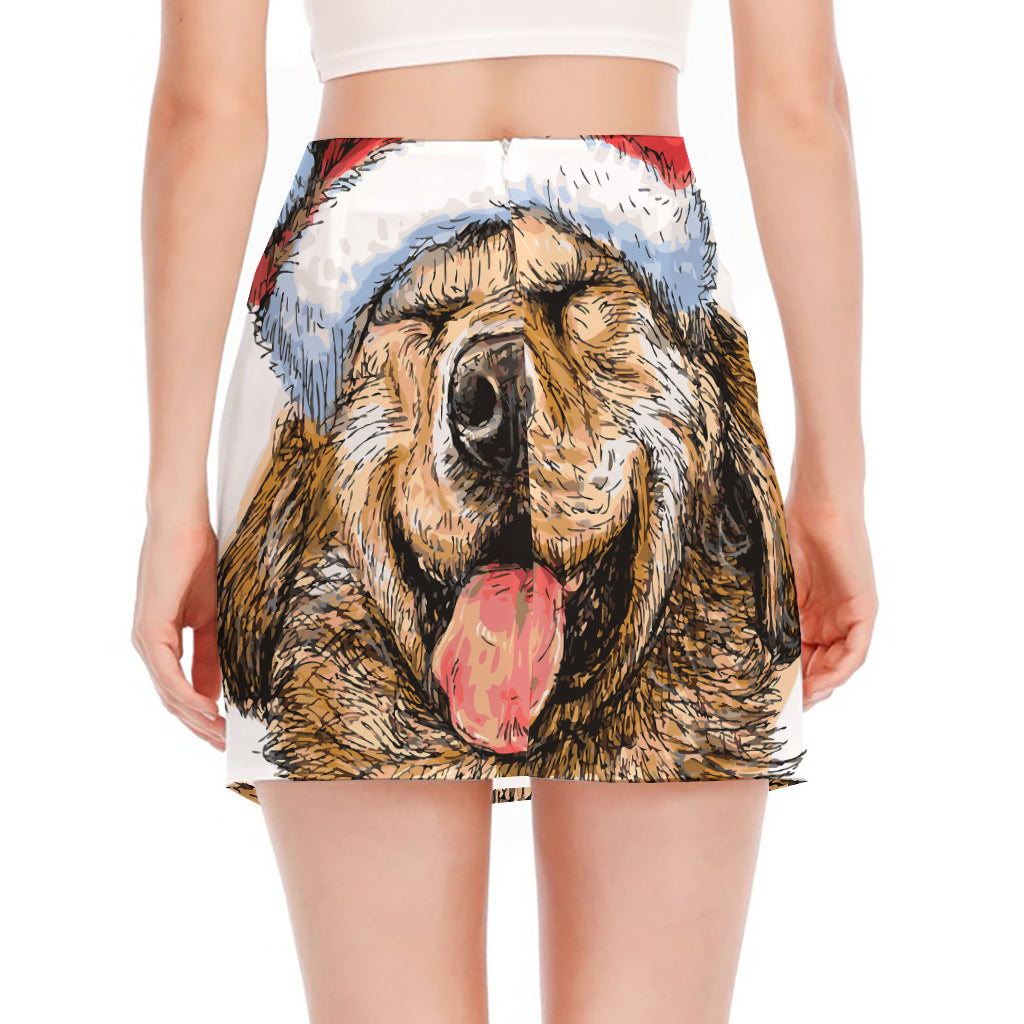 Santa Labrador Retriever Print Side Slit Mini Skirt