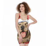 Santa Labrador Retriever Print Sleeveless Bodycon Dress