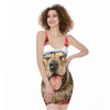 Santa Labrador Retriever Print Sleeveless Bodycon Dress