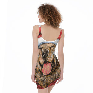 Santa Labrador Retriever Print Sleeveless Bodycon Dress