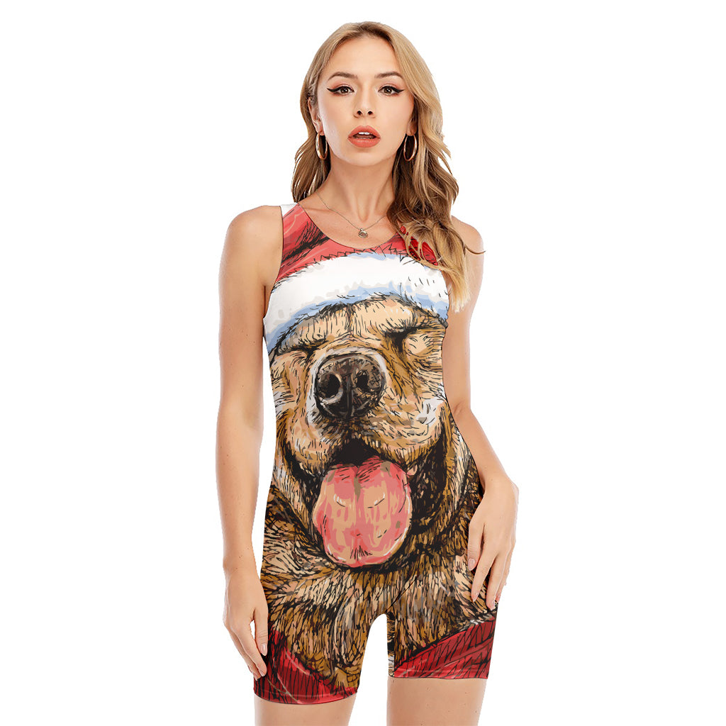 Santa Labrador Retriever Print Sleeveless One Piece Swimsuit