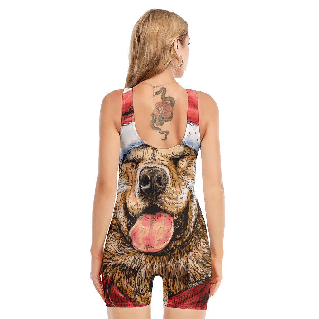 Santa Labrador Retriever Print Sleeveless One Piece Swimsuit