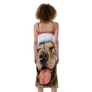 Santa Labrador Retriever Print Slim Fit Midi Cami Dress