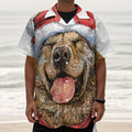 Santa Labrador Retriever Print Textured Short Sleeve Shirt