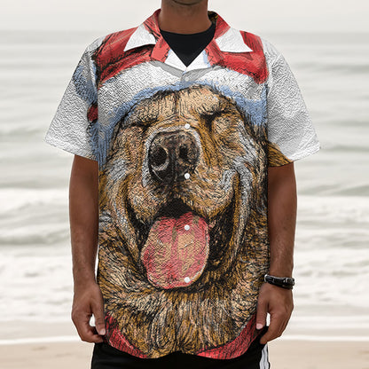 Santa Labrador Retriever Print Textured Short Sleeve Shirt