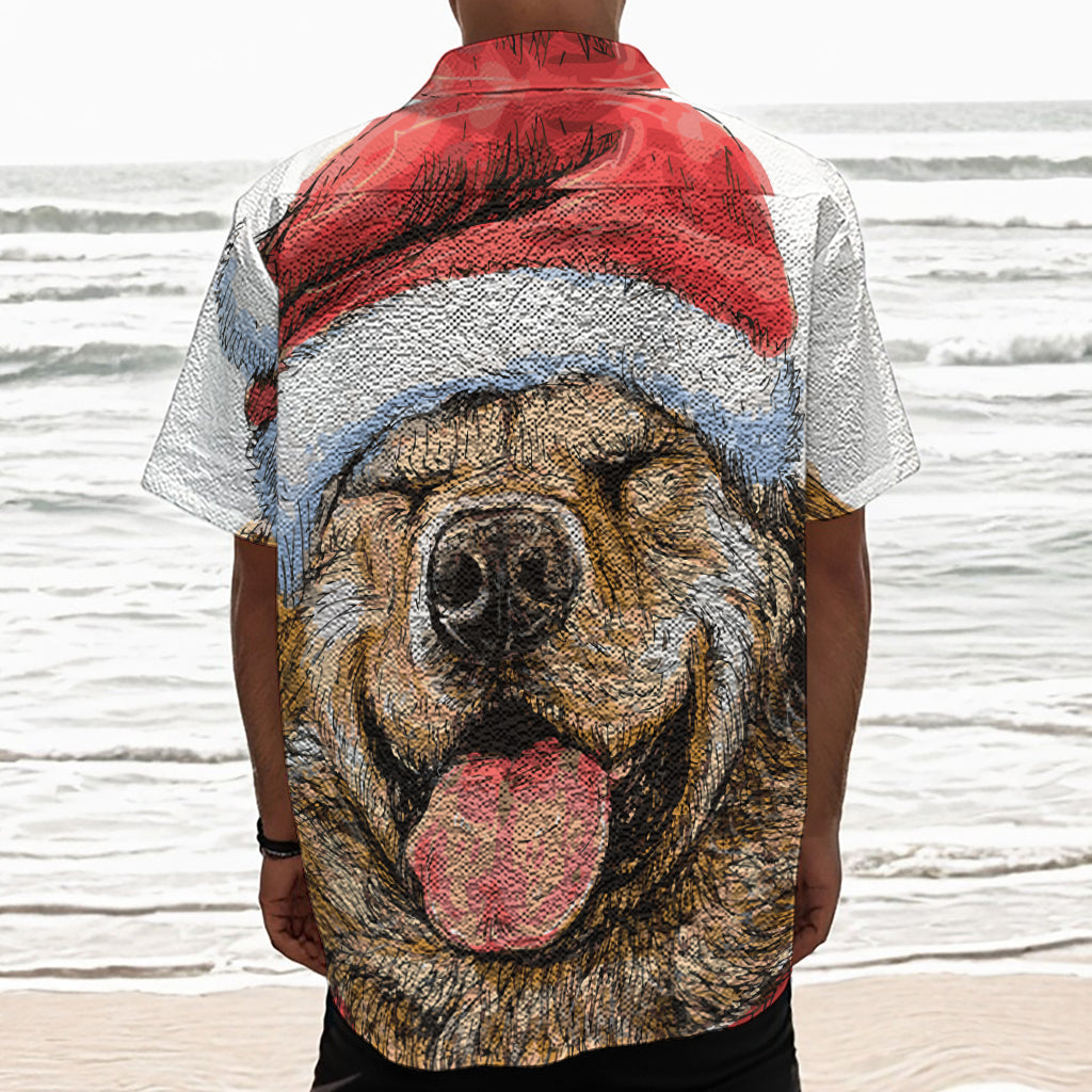 Santa Labrador Retriever Print Textured Short Sleeve Shirt