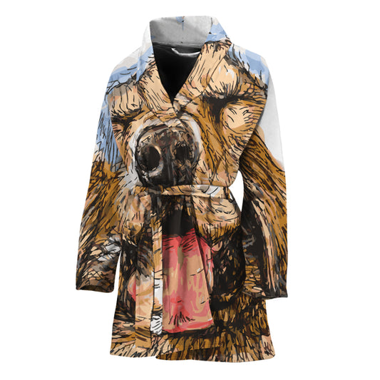 Santa Labrador Retriever Print Women's Bathrobe
