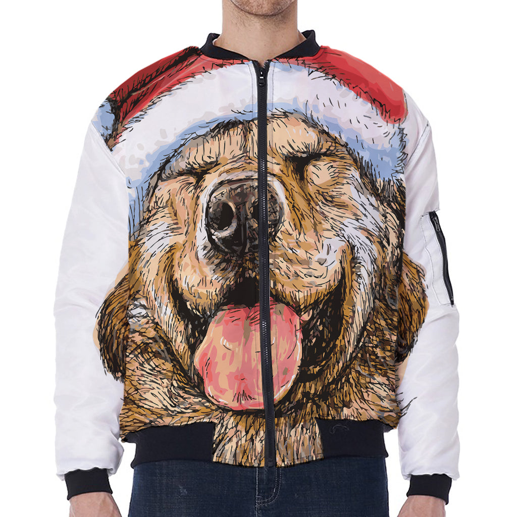 Santa Labrador Retriever Print Zip Sleeve Bomber Jacket