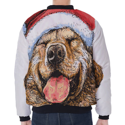 Santa Labrador Retriever Print Zip Sleeve Bomber Jacket