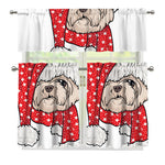 Santa Shih Tzu Print 3 Piece Kitchen Curtains