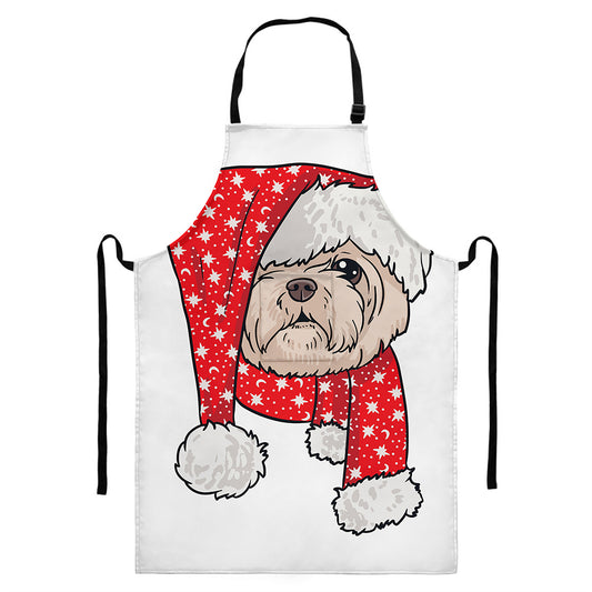 Santa Shih Tzu Print Bib Apron With Pocket