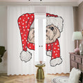Santa Shih Tzu Print Dimout Pencil Pleat Curtains