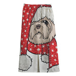 Santa Shih Tzu Print Cotton Front Slit Maxi Skirt