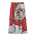 Santa Shih Tzu Print Cotton Front Slit Maxi Skirt