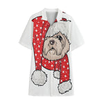 Santa Shih Tzu Print Cotton Hawaiian Shirt