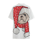 Santa Shih Tzu Print Cotton Hawaiian Shirt