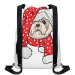 Santa Shih Tzu Print Drawstring Backpack