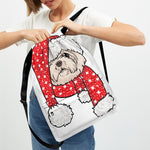 Santa Shih Tzu Print Drawstring Backpack