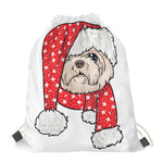 Santa Shih Tzu Print Drawstring Bag