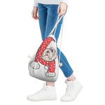 Santa Shih Tzu Print Drawstring Bag