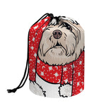 Santa Shih Tzu Print Drawstring Makeup Bag