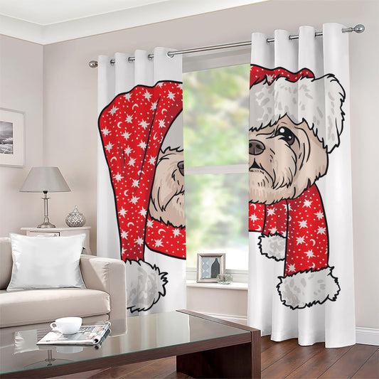 Santa Shih Tzu Print Grommet Curtains