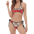 Santa Shih Tzu Print Halter Scoop Tie Side Bikini