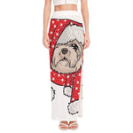Santa Shih Tzu Print High Slit Maxi Skirt