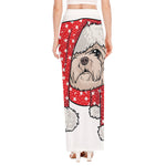 Santa Shih Tzu Print High Slit Maxi Skirt
