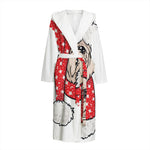 Santa Shih Tzu Print Hooded Bathrobe