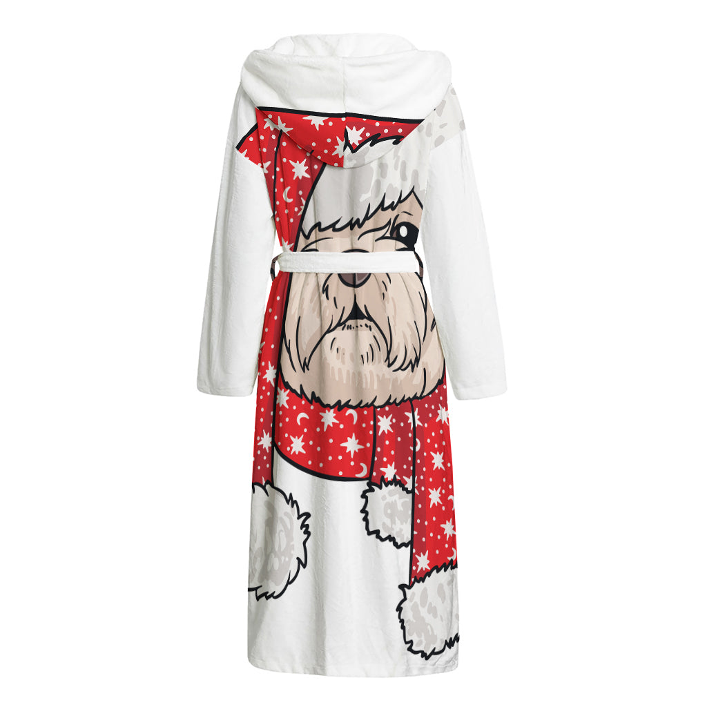 Santa Shih Tzu Print Hooded Bathrobe