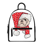 Santa Shih Tzu Print Leather Backpack