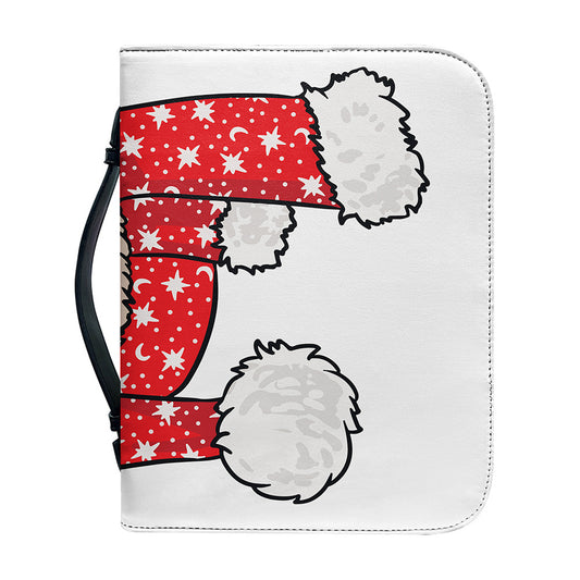 Santa Shih Tzu Print Leather Bible Cover