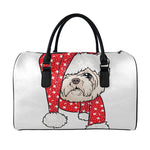 Santa Shih Tzu Print Leather Duffle Bag