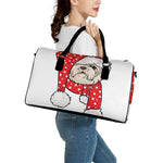 Santa Shih Tzu Print Leather Duffle Bag