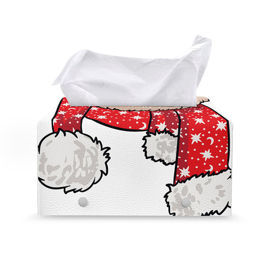 Santa Shih Tzu Print Leather Tissue Box Cover