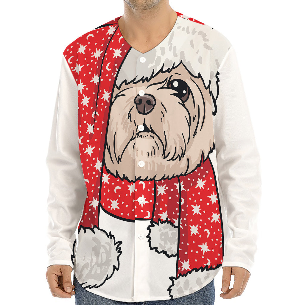 Santa Shih Tzu Print Long Sleeve Baseball Jersey