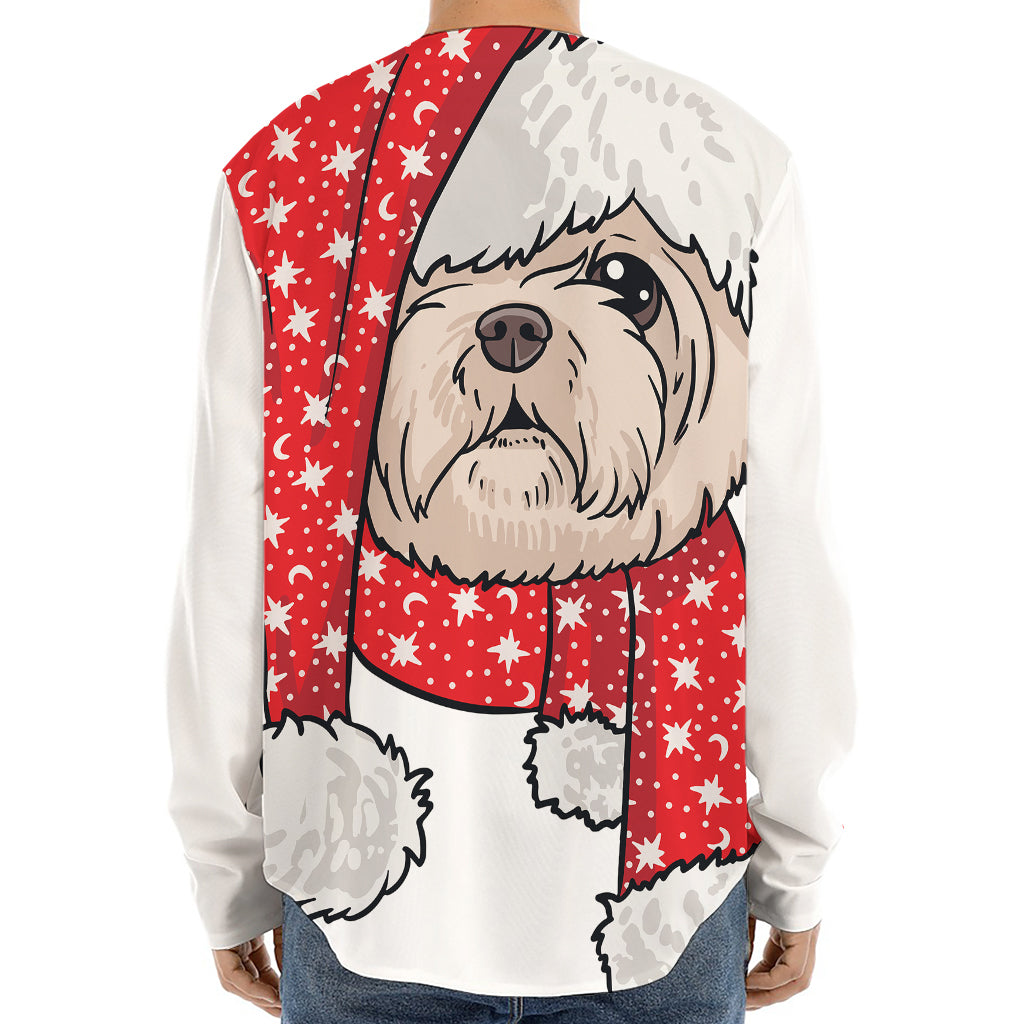 Santa Shih Tzu Print Long Sleeve Baseball Jersey