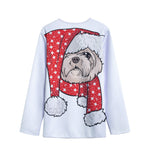 Santa Shih Tzu Print Long Sleeve Short Coat