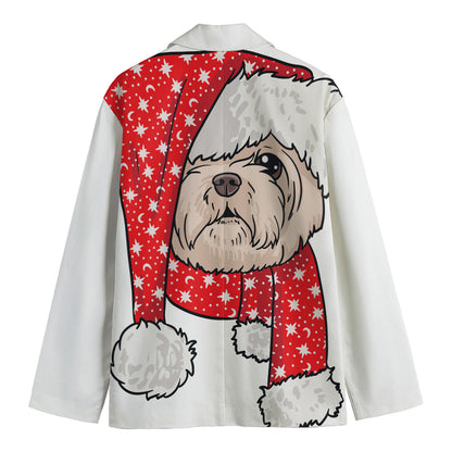 Santa Shih Tzu Print Men's Cotton Blazer
