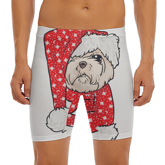 Santa Shih Tzu Print Men's Long Boxer Briefs