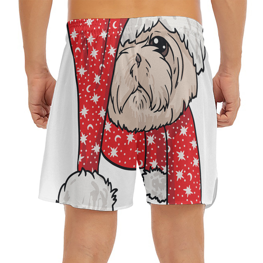 Santa Shih Tzu Print Men's Split Running Shorts